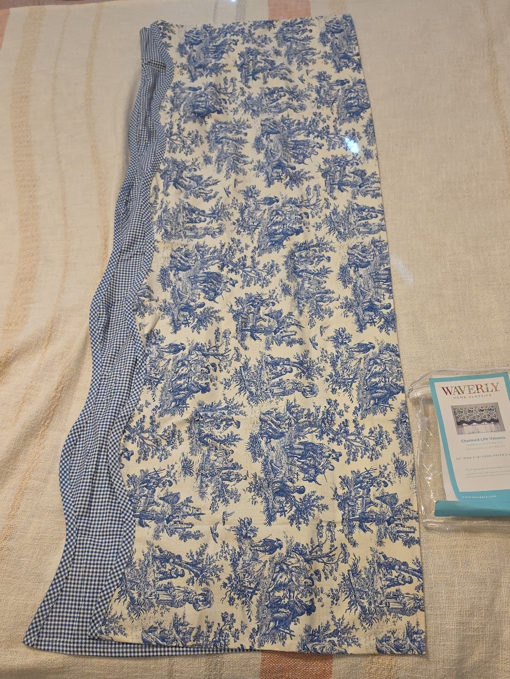 Waverly Blue and Cream Toile Swim Sarong with Gingham Trim
